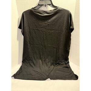 Women’s Black T-shirt, Front Pocket, Slit at the Hem,  Round Neck, Cap Sleeve